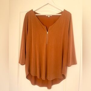 Green Envelope Rust Brown Zip-Front Top